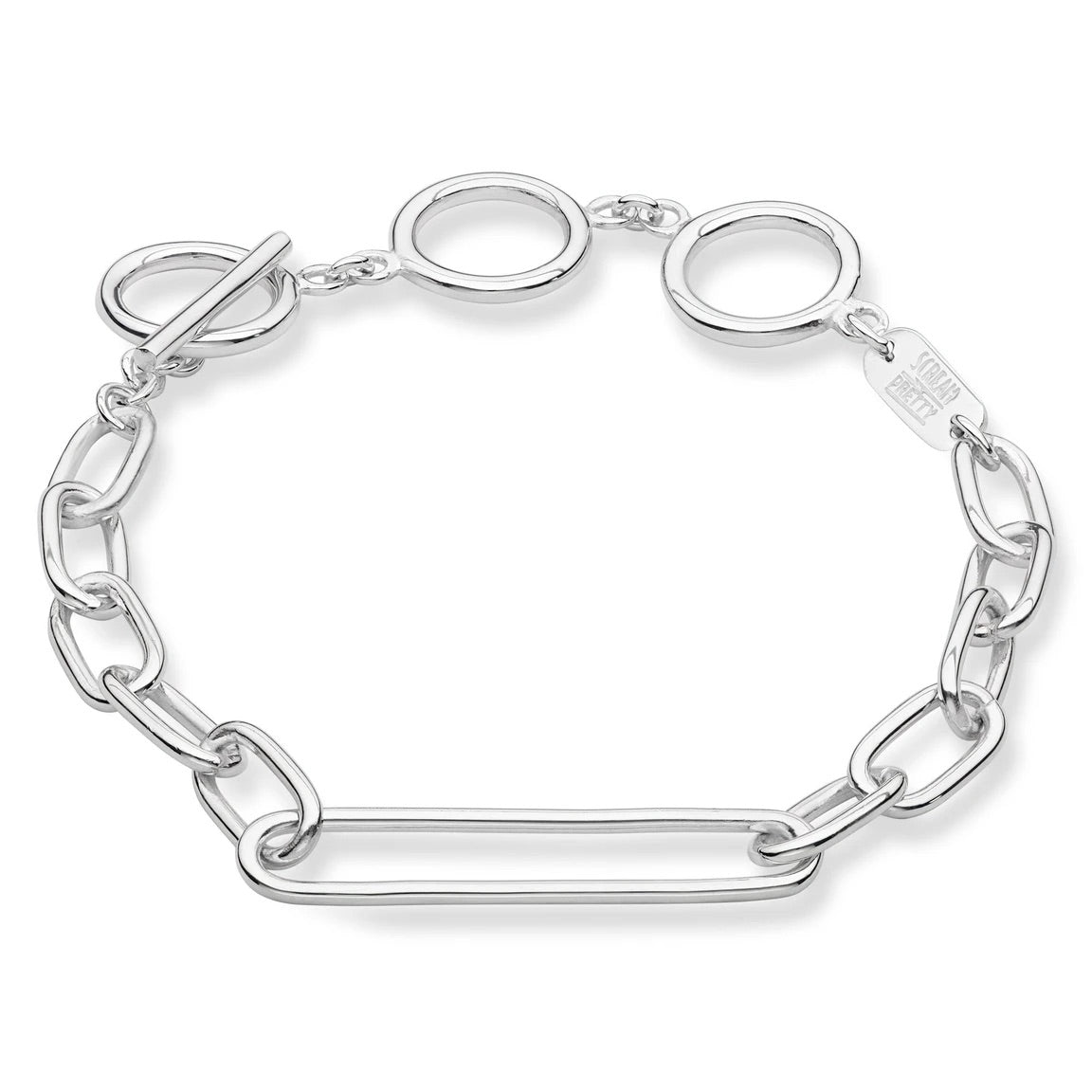 Oval chain T-bar clasp bracelet - Silver plated