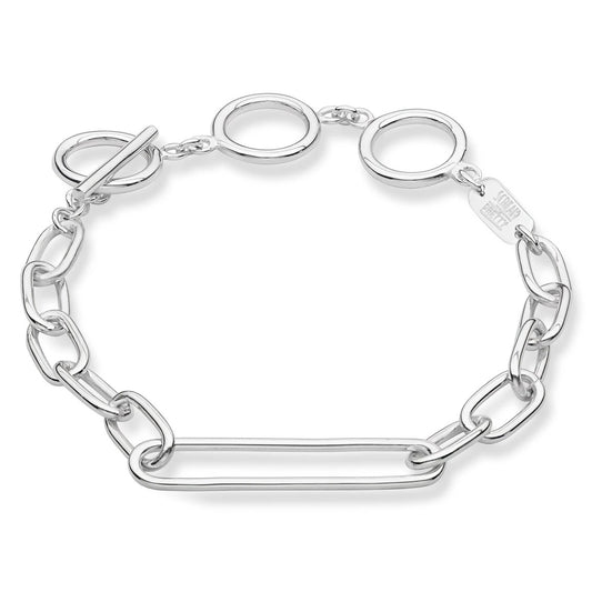 Oval chain T-bar clasp bracelet - Silver plated