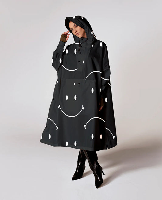 Black & White Smiley Adult Poncho