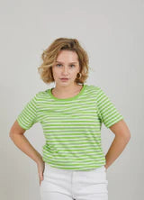 T-shirt with stripes - mid length sleeve - flashy green stripe