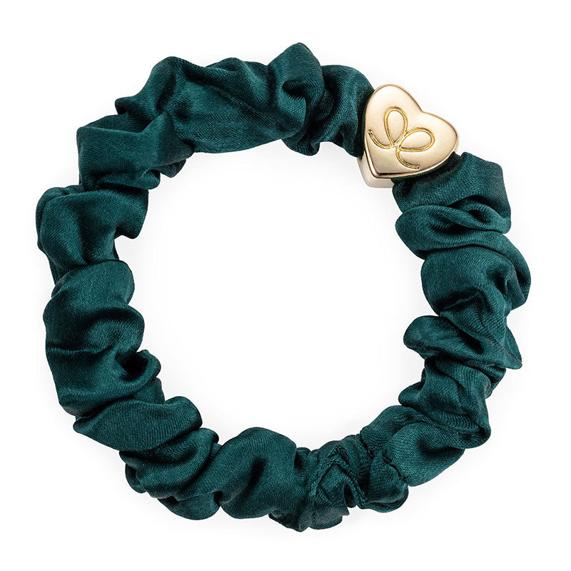 gold heart scrunchie in green