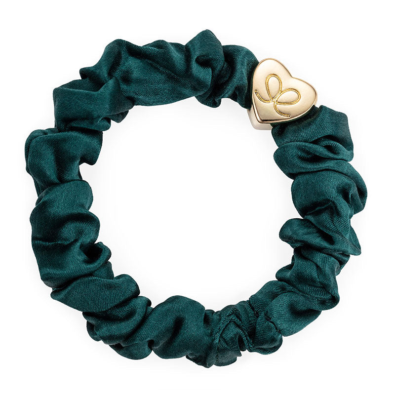 Gold Heart Silk Scrunchie - Green