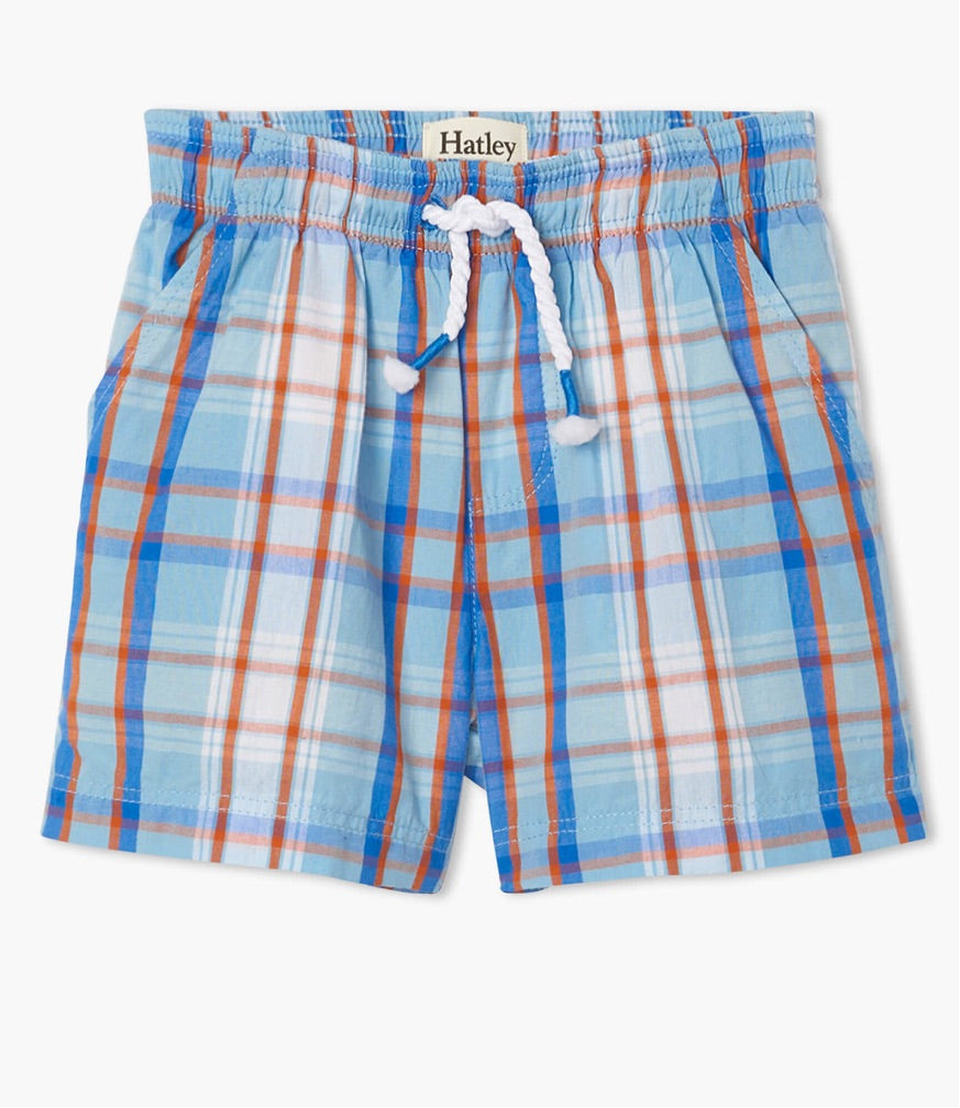blue plaid woven shorts