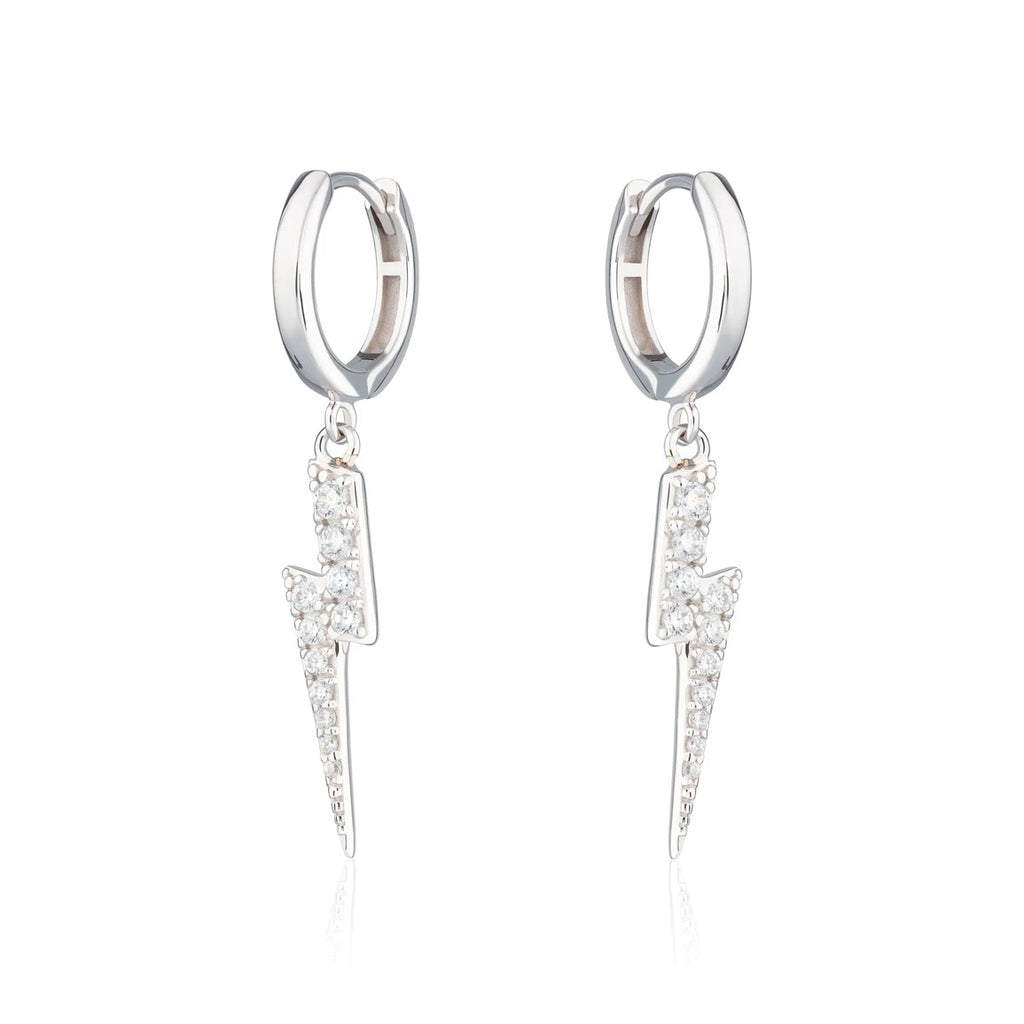 Lightening Bolt Hoop Earrings - Sterling Silver