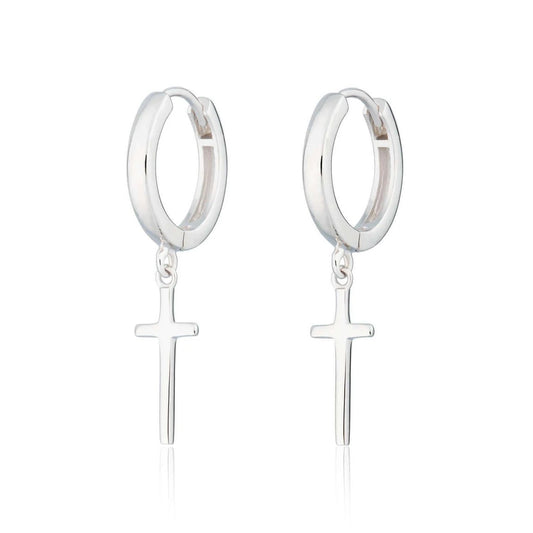 Cross hoop earrings - sterling silver