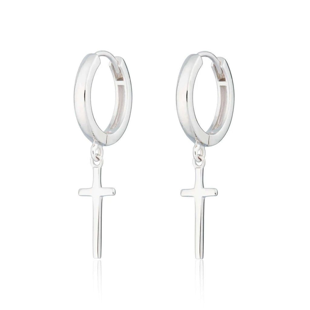 Cross Hoop Earrings - Sterling Silver