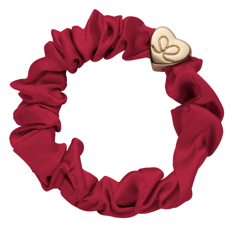 Gold Heart Silk Scrunchie - Burgundy