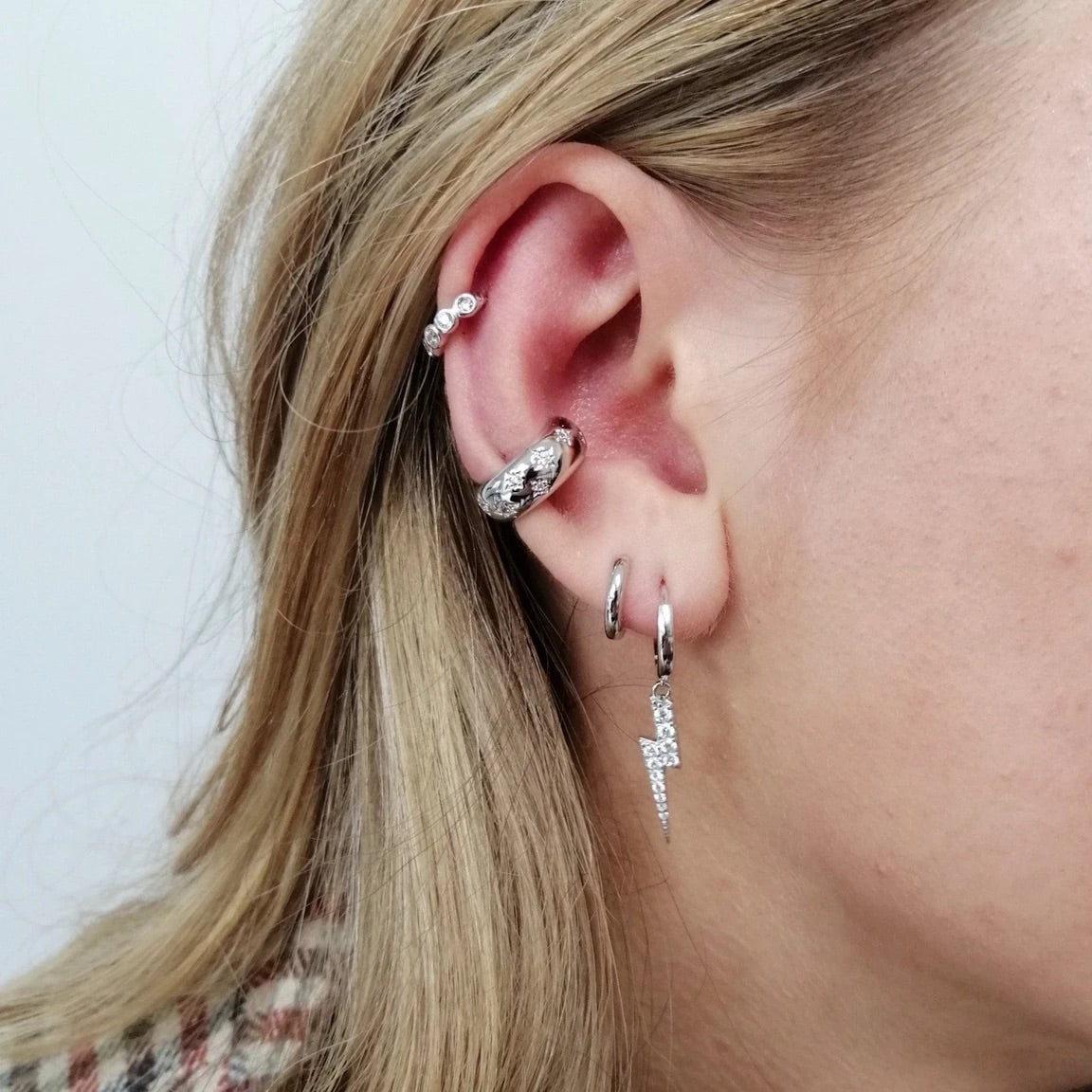 Lightening Bolt Hoop Earrings - Sterling Silver