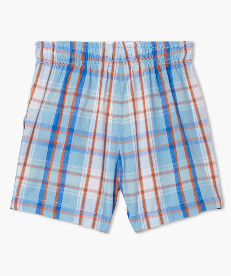 blue plaid woven shorts