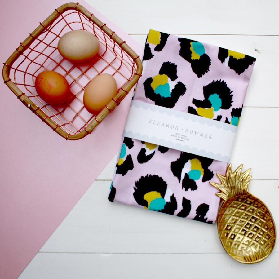 pink leopard print tea towel