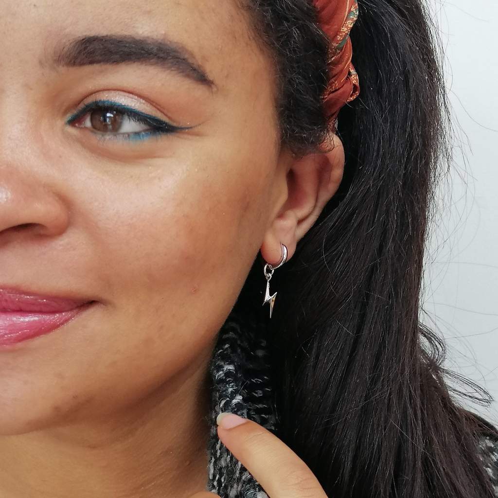 Lightning Bolt Single Huggie Hoop Earring - Silver